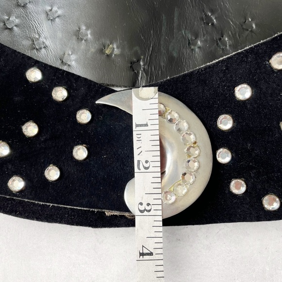 Susan Hyman Vintage Black Suede Belt Wide Studded Half Moon Buckle 80s Statement - Picture 12 of 15